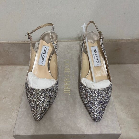 Jimmy Choo Erin 60 Glitter Platinum Pumps - Picture 2 of 8